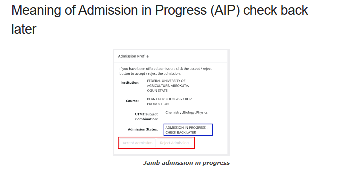 Meaning of Admission In Progress & Not Admitted On JAMB CAPS